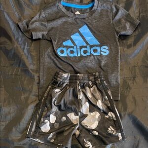 Adidas Charcoal Tee and Camo Shorts Set